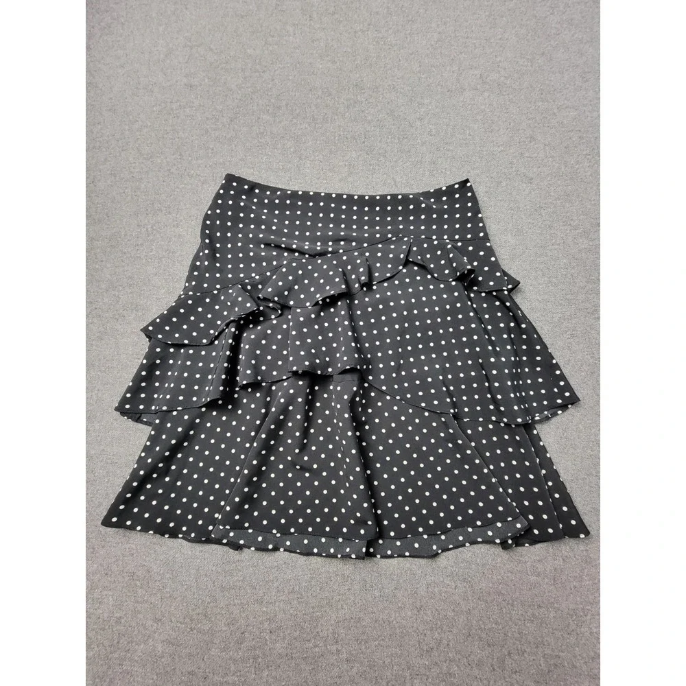 Lauren‎ Ralph Lauren Mini Skirt Women's 8 Black White Polka Dot Tiered Ruffle
